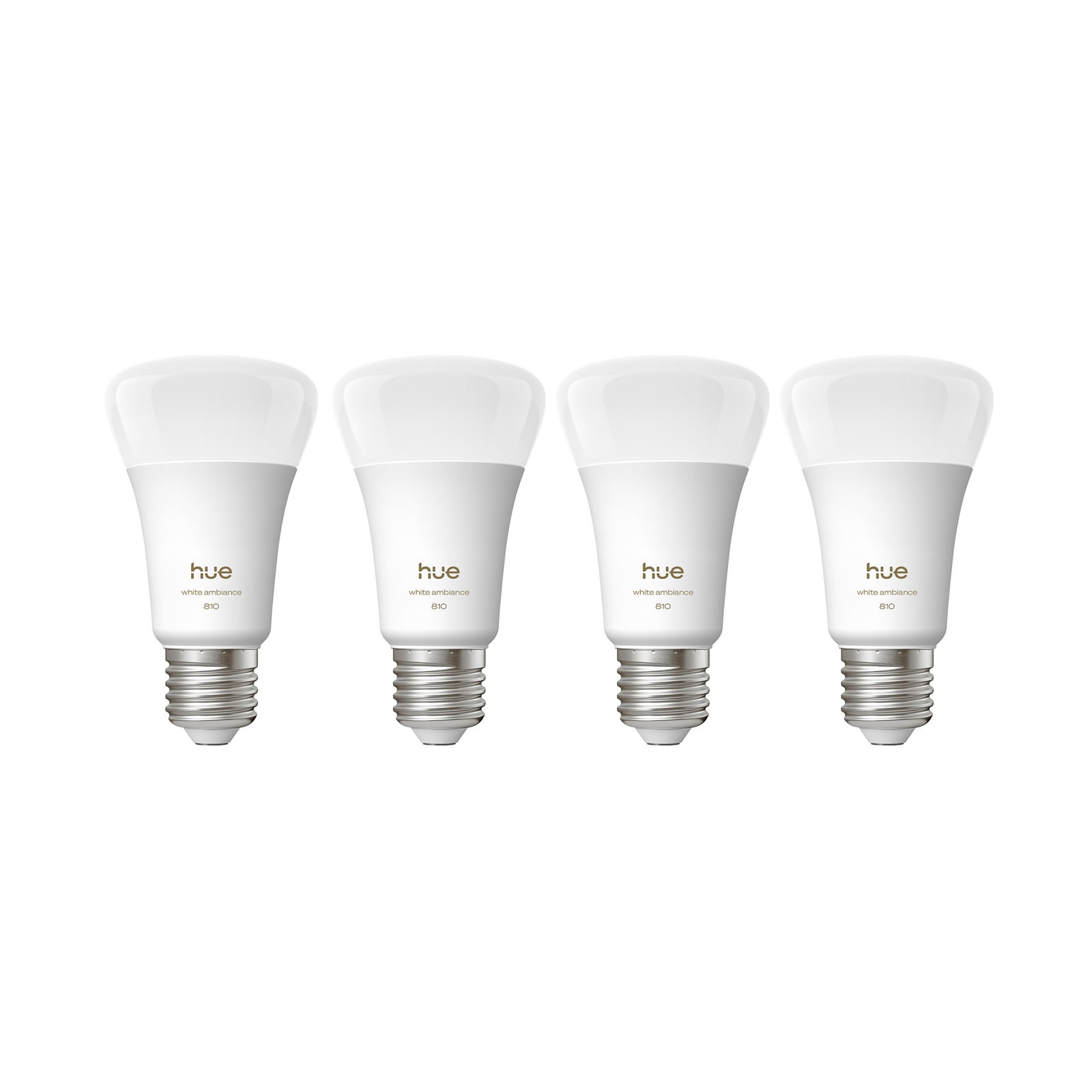 LED-pære E27 6W 810lm CCT dimbar 4-pakning - Philips Hue forfra