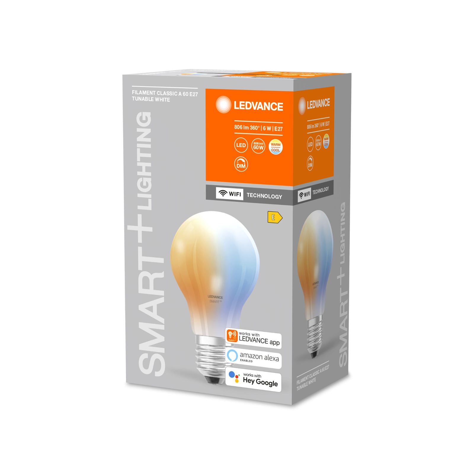 LED-pære E27 6W dimbar CCT 2700-6500K WiFi - LEDVANCE SMART+ detalj nærbilde