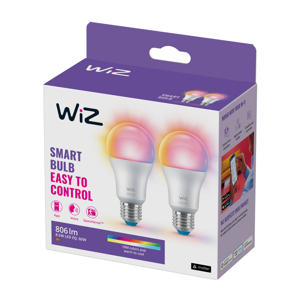 LED-pære E27 8,5W RGBW matt dimbar WiFi 2-pk bakside