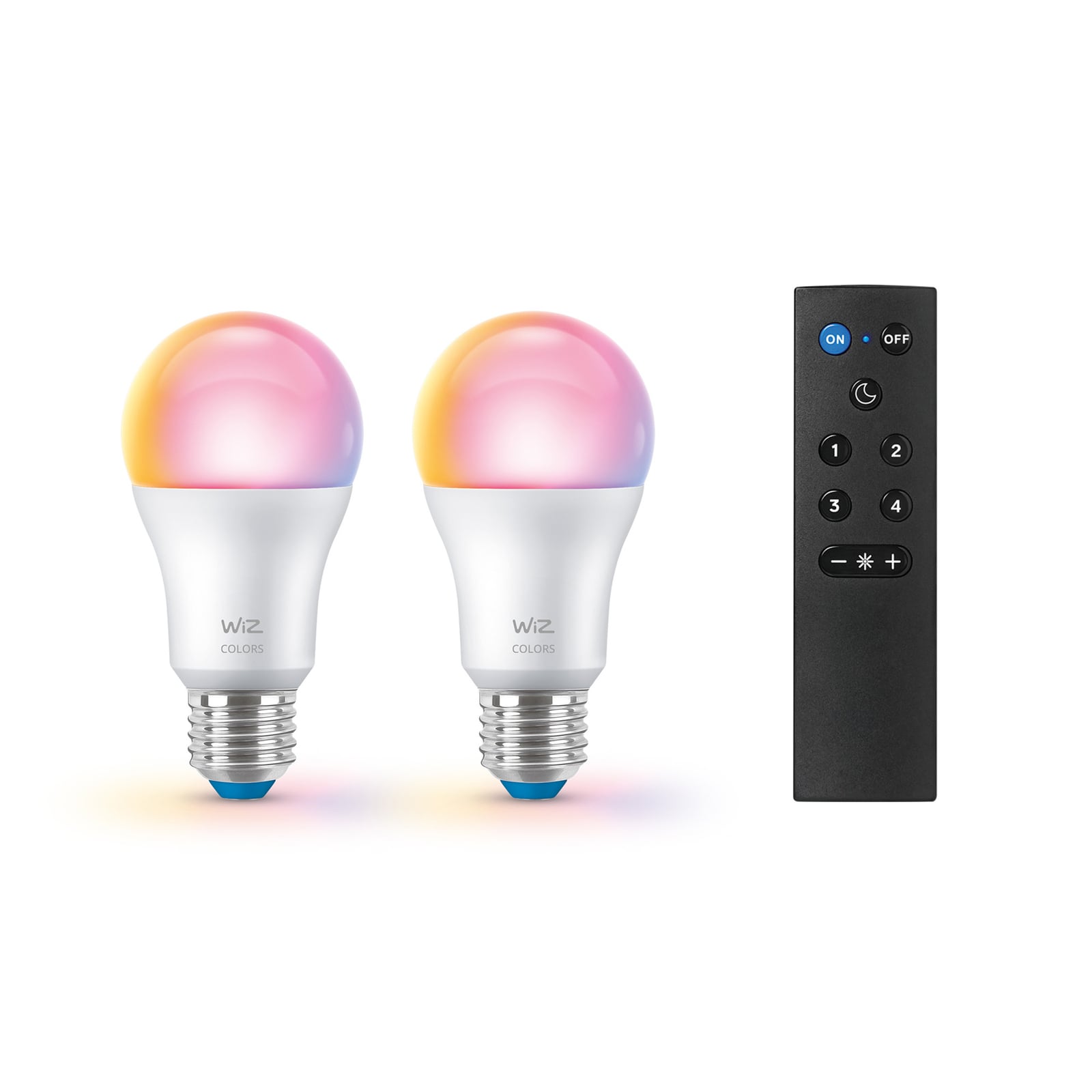 LED-pære E27 8,5W RGBW matt dimbar WiFi 2-pk foran