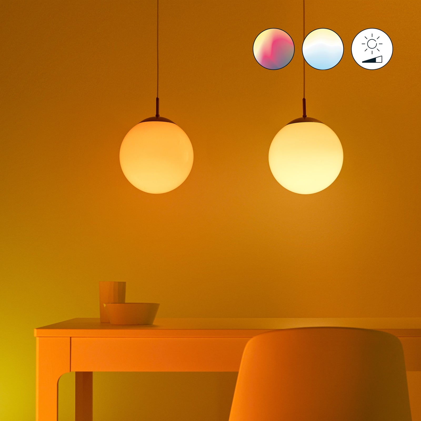 LED-pære E27 8,5W RGBW matt dimbar WiFi 2-pk nærbilde