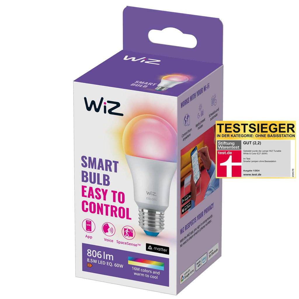 LED-pære E27 8,5W RGBW matt dimbar WiFi - WiZ emballasje