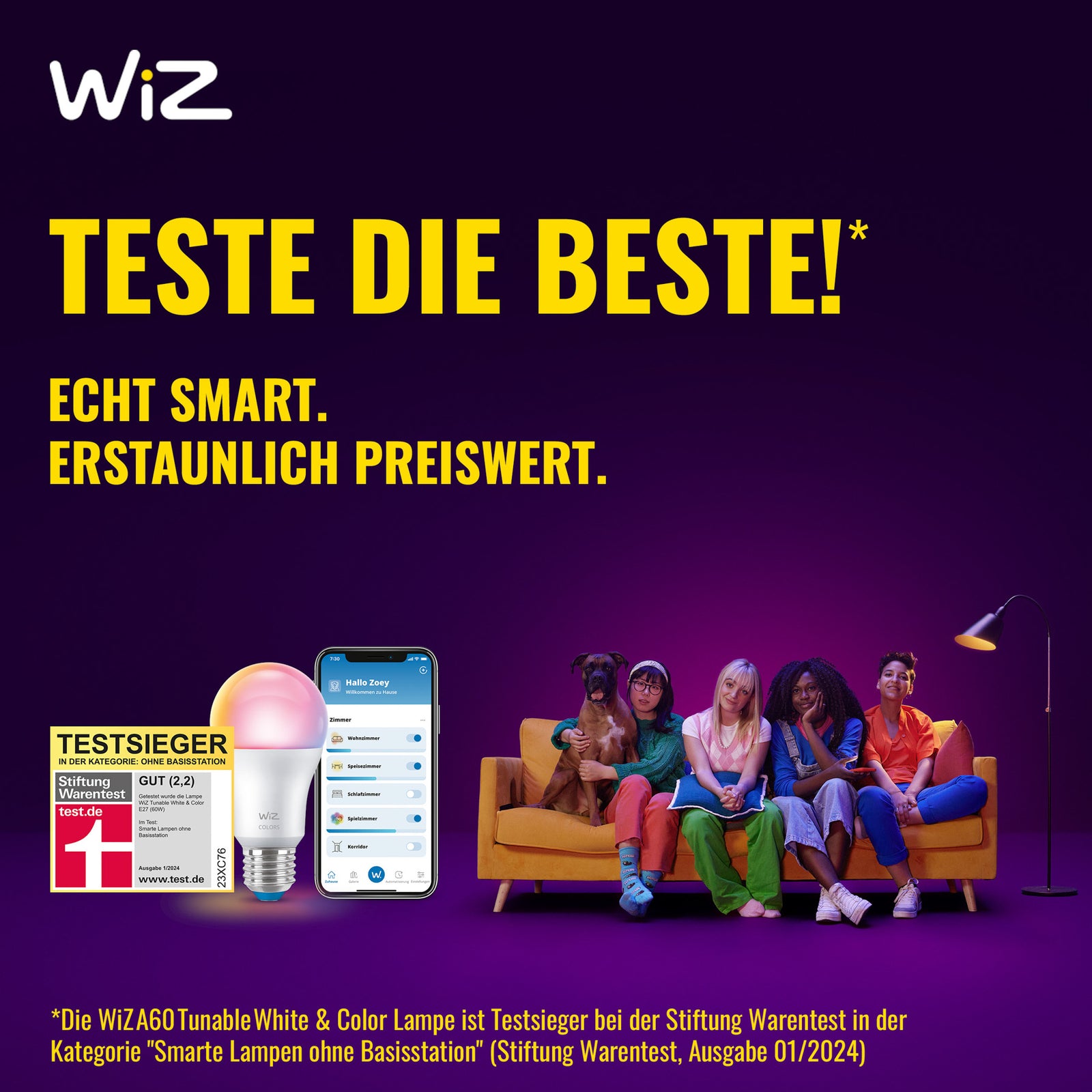LED-pære E27 8,5W RGBW matt dimbar WiFi - WiZ energimerking