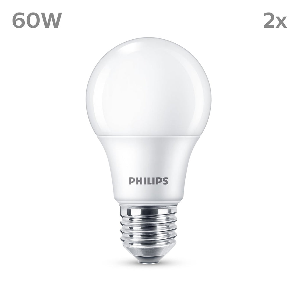 LED-pære E27 8W 806lm 2700K varmhvit matt 2-pakning Philips bakside