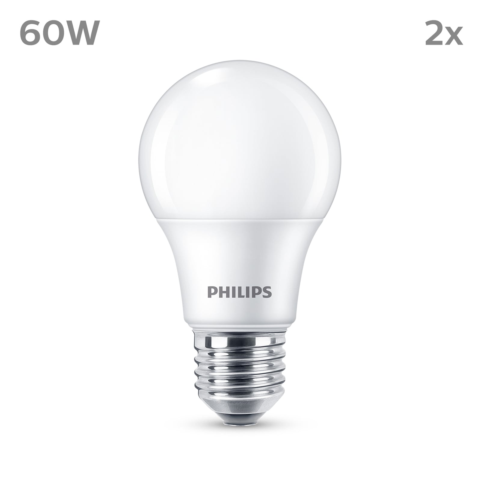 LED-pære E27 8W 806lm 2700K varmhvit matt 2-pakning Philips bakside