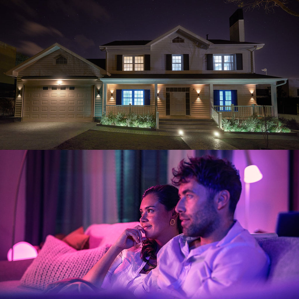 LED-pære E27 8W pæreform RGB CCT dimbar 3-pakning - Philips Hue i bruk