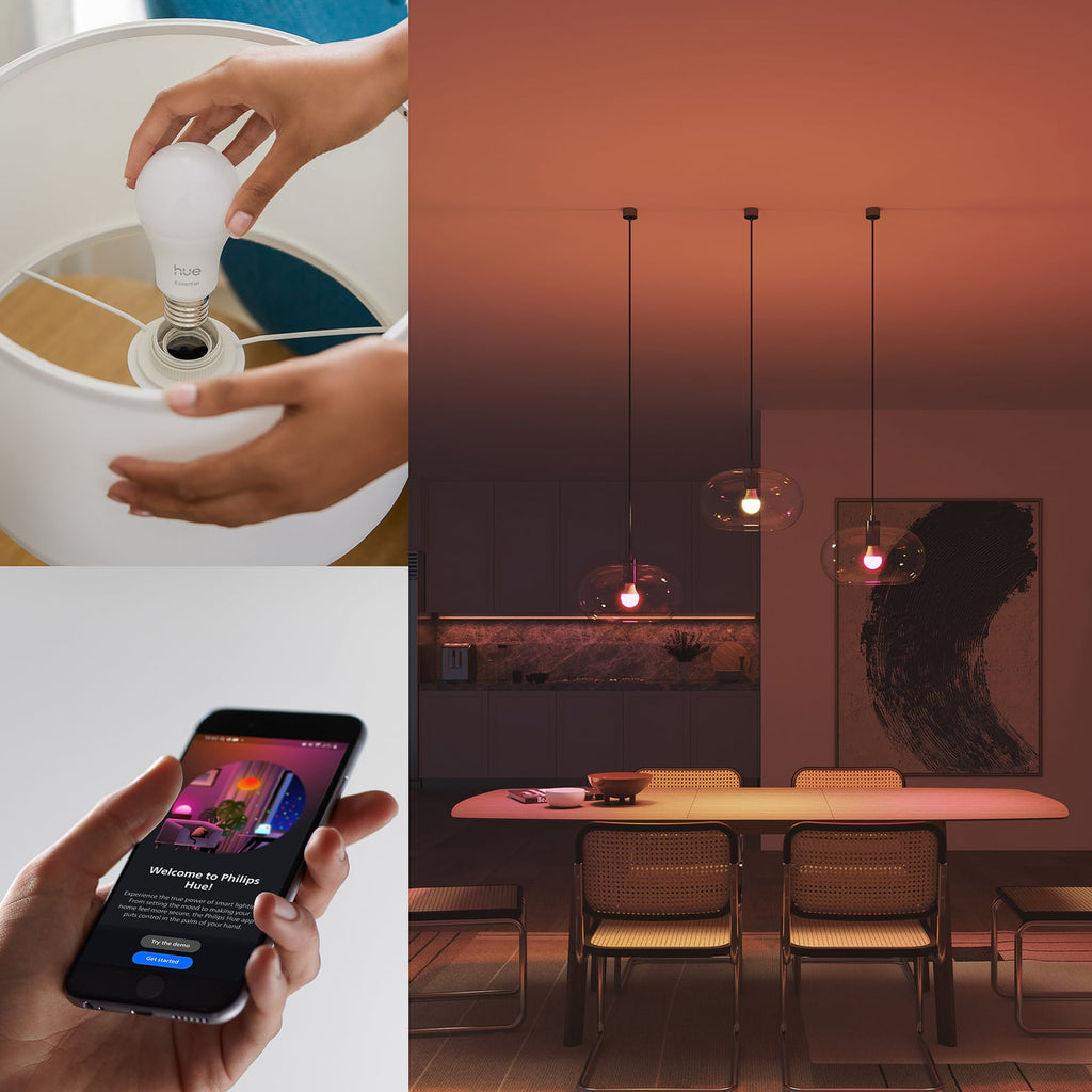 LED-pære E27 8W pæreform RGB CCT dimbar 3-pakning - Philips Hue smart styring