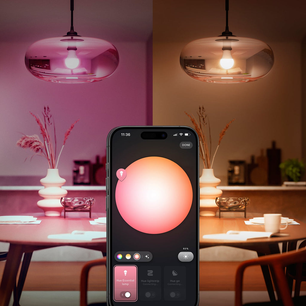 LED-pære E27 8W pæreform RGB CCT dimbar 3-pakning - Philips Hue med app kontroll