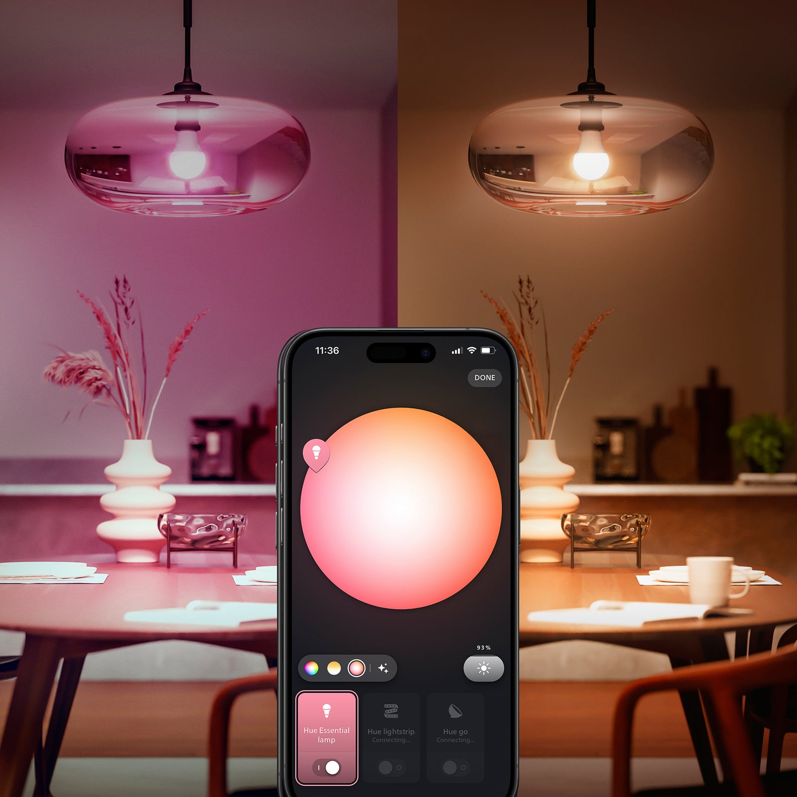 LED-pære E27 8W pæreform RGB CCT dimbar 3-pakning - Philips Hue med app kontroll