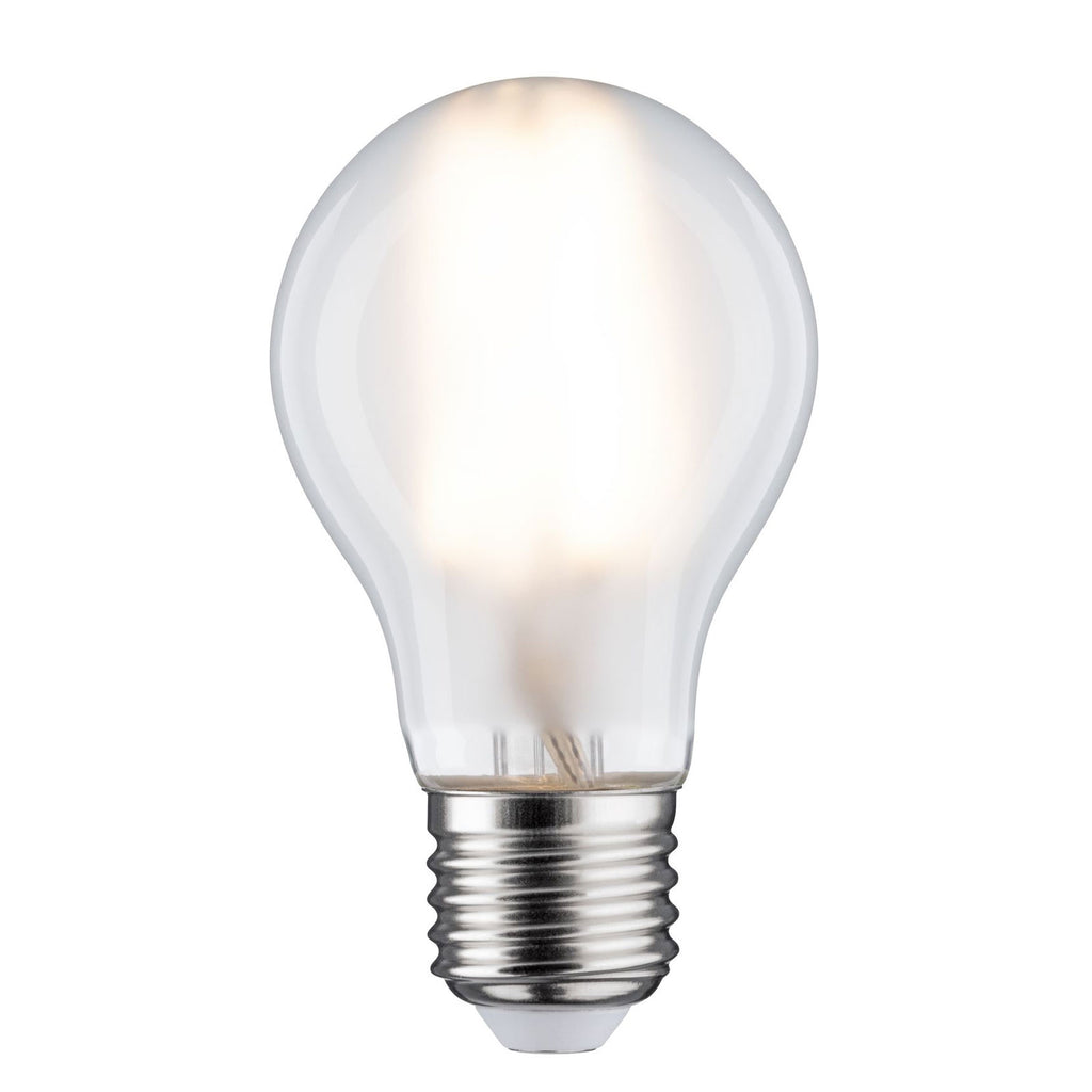 LED-pære E27 9W 2700K varmhvit matt dimbar pæreform Paulmann forfra