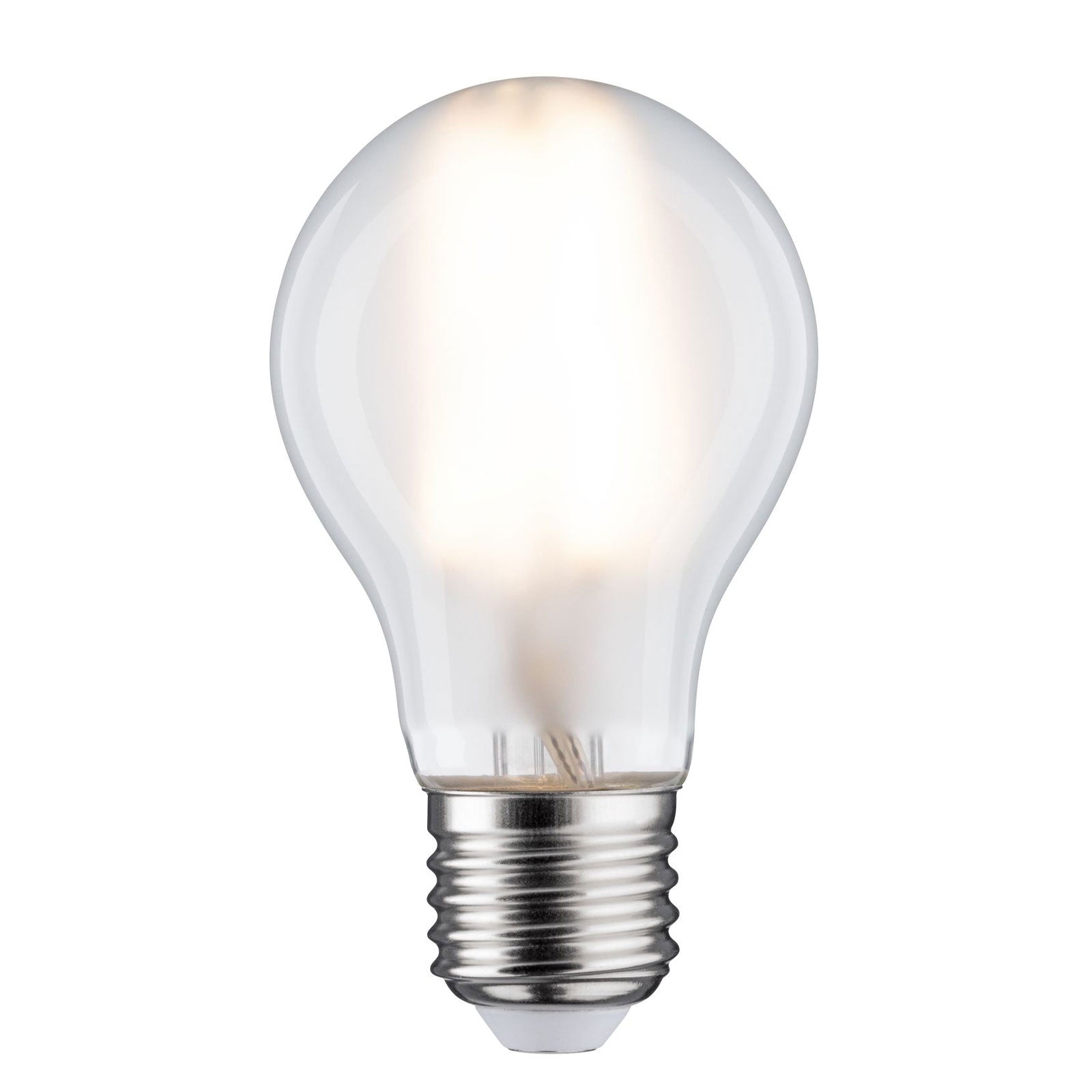 LED-pære E27 9W 2700K varmhvit matt dimbar pæreform Paulmann forfra