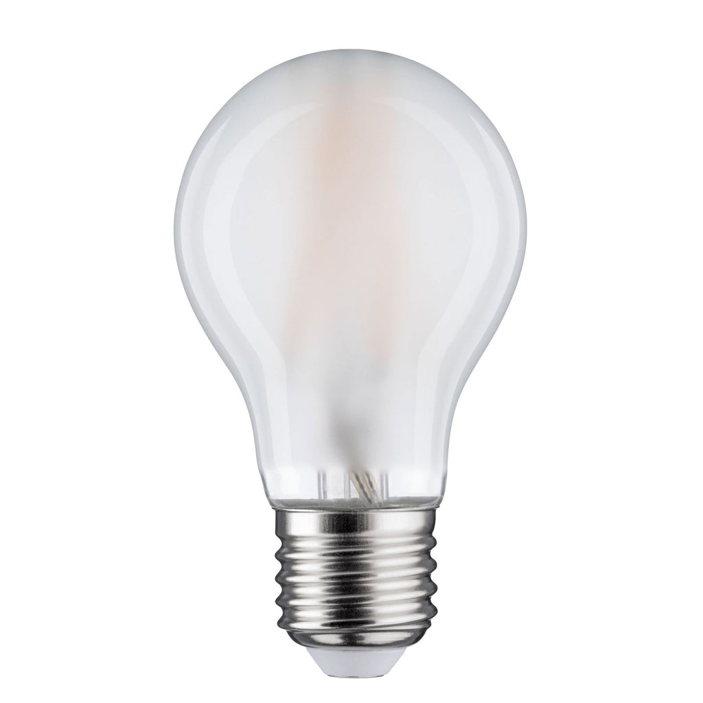 LED-pære E27 9W 2700K varmhvit matt dimbar pæreform Paulmann bakside