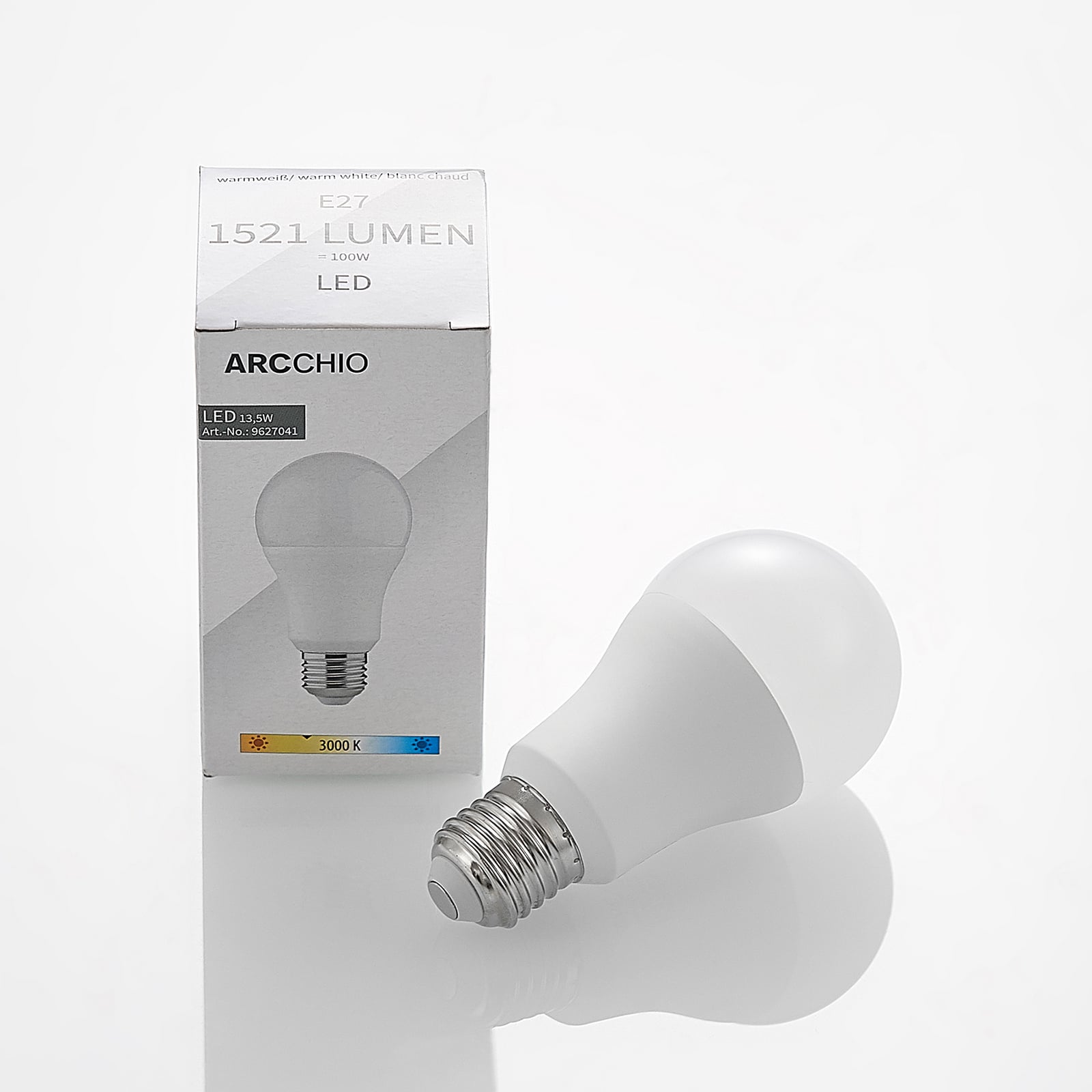 LED-pære E27 A60 13,5W opal 3000K 1521 lm i emballasje