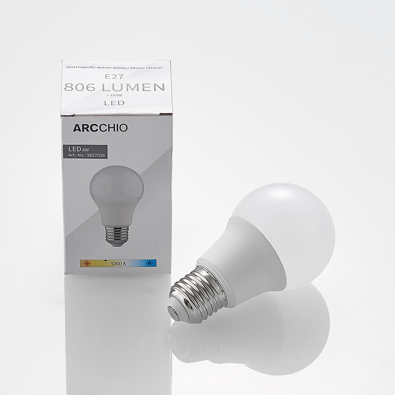 LED-pære E27 A60 8W 806lm 3000K opal 10-pakning - Arcchio lyser opp rom