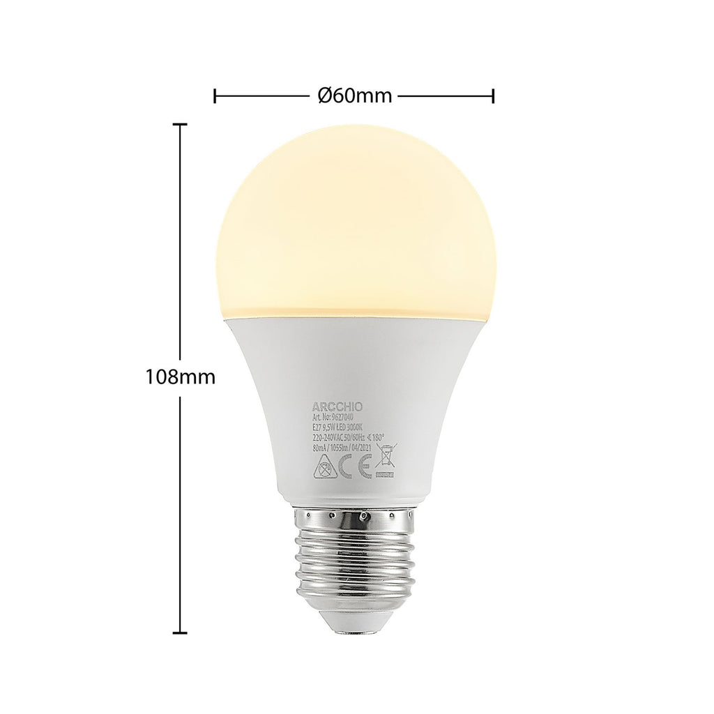 LED-pære E27 A60 9,5W opal 3000K 1055 lm detalj av sokkel