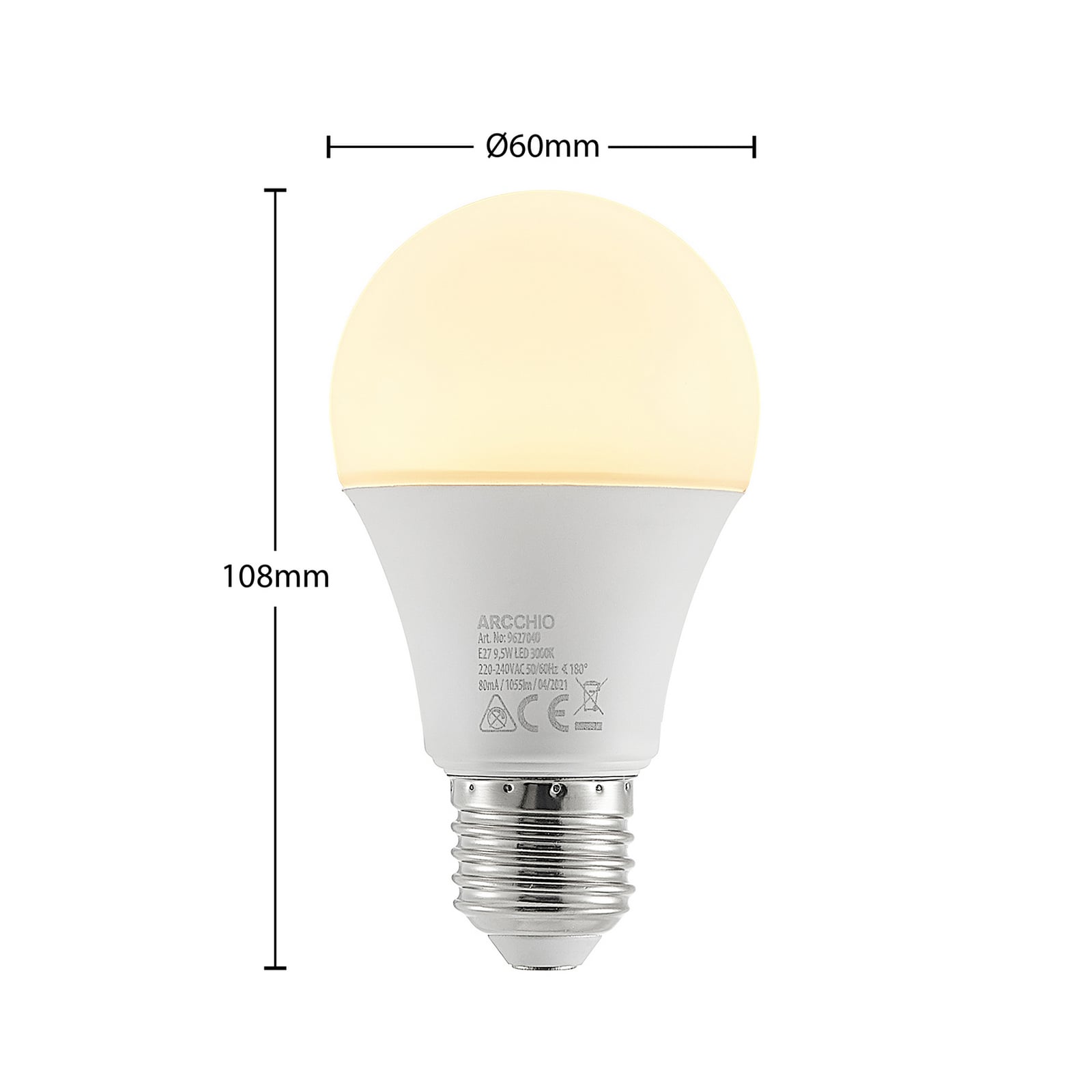 LED-pære E27 A60 9,5W opal 3000K 1055 lm detalj av sokkel