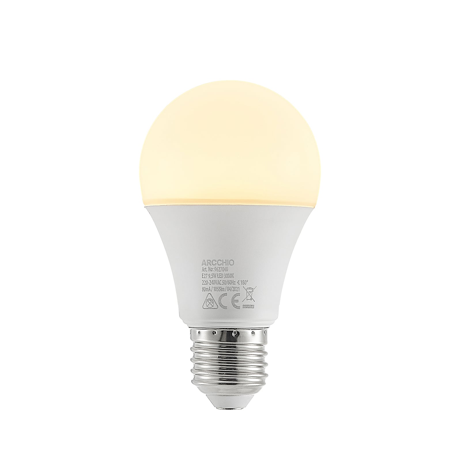 LED-pære E27 A60 9,5W opal 3000K 1055 lm fra front