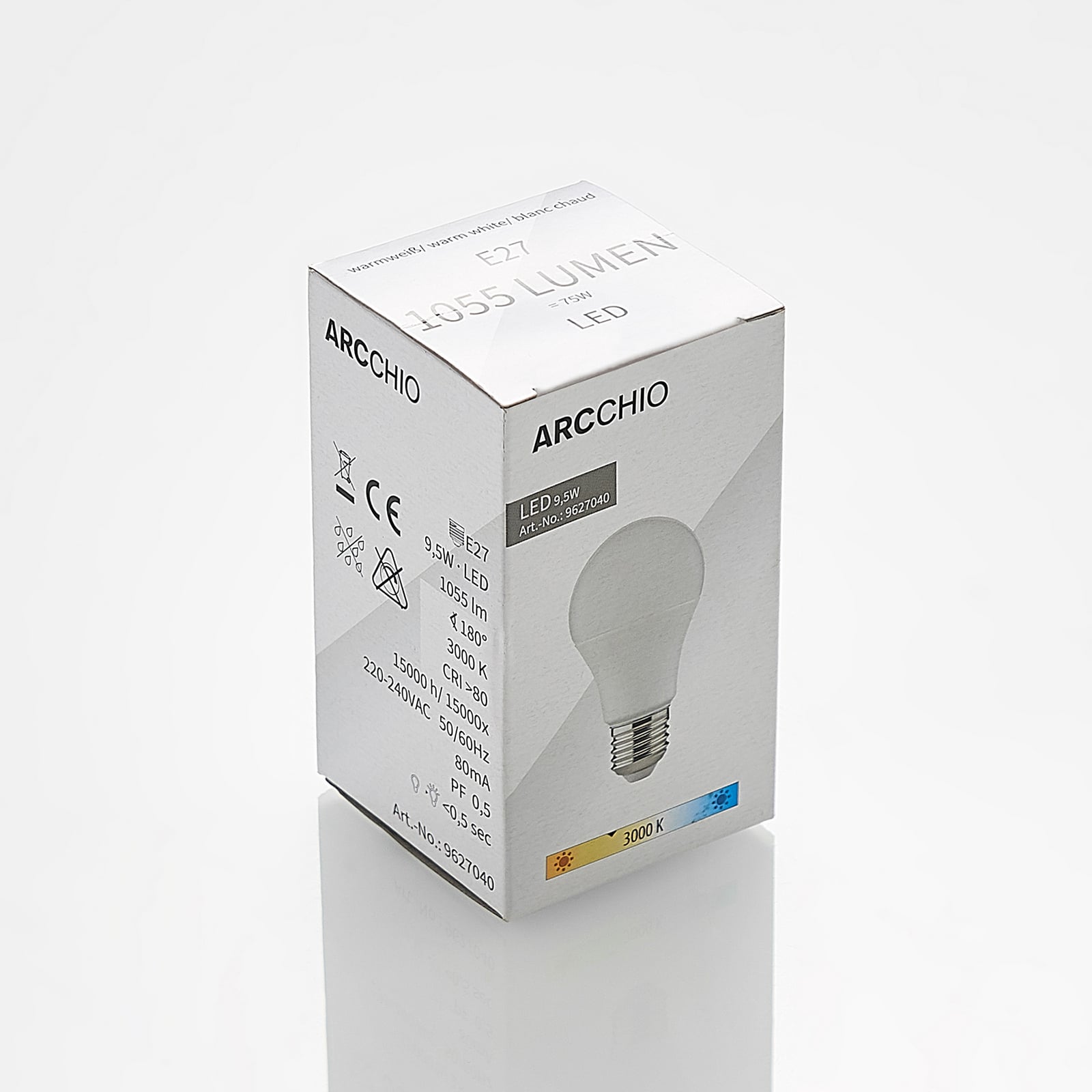 LED-pære E27 A60 9,5W opal 3000K 1055 lm i bruk