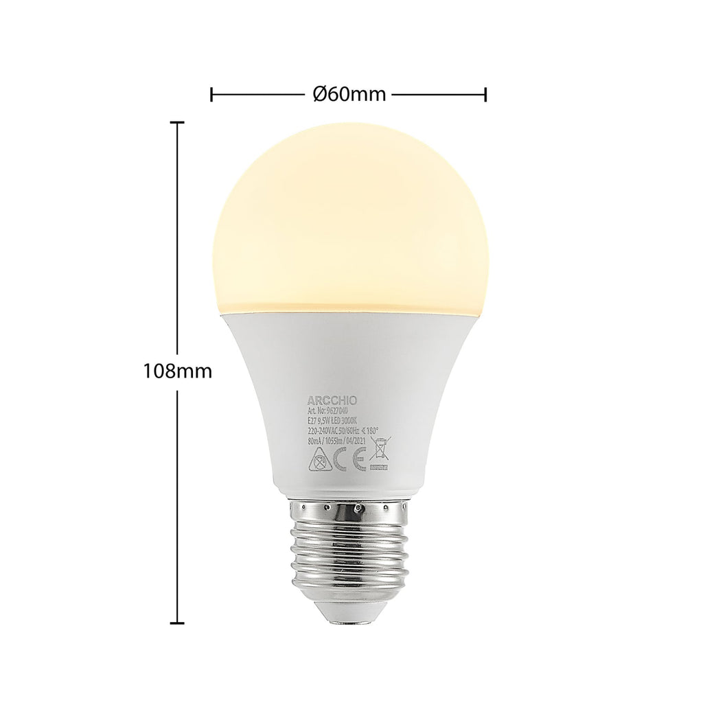 LED-pære E27 A60 9,5W 3000K opal 10-pakning bakside