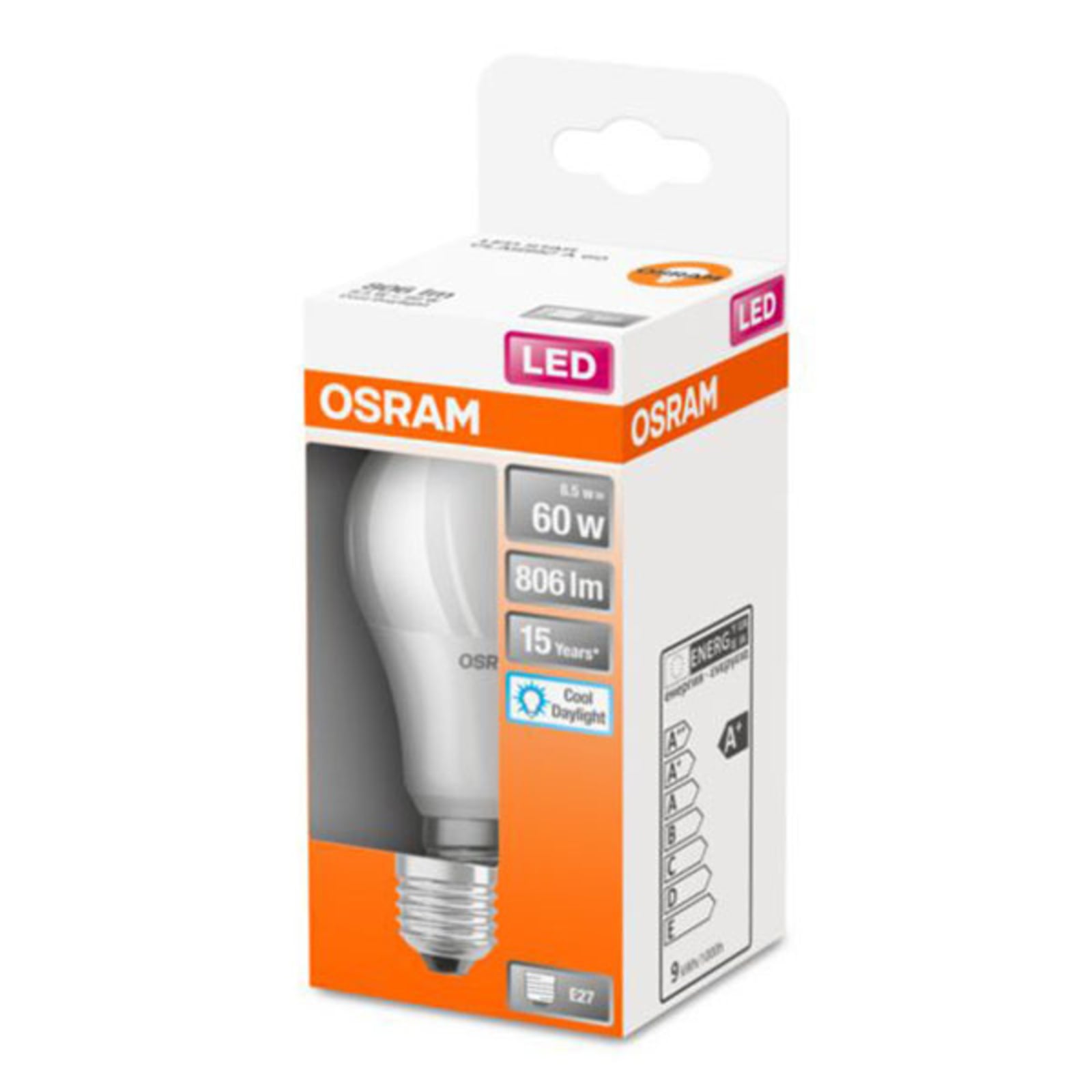 LED-pære E27 Classic A 8W 6500K kaldhvit matt OSRAM detalj