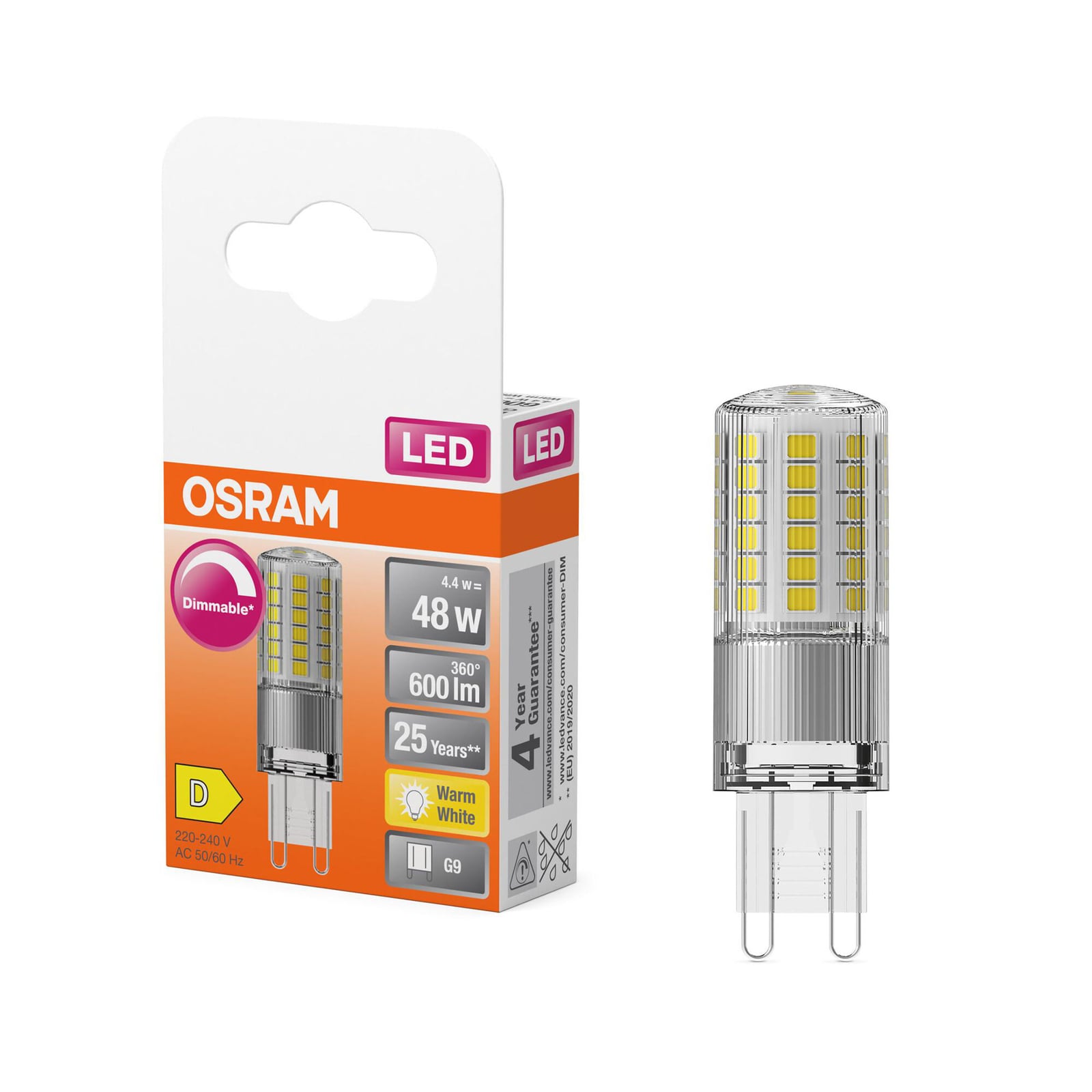 Detaljbilde av LED-pære G9 4,4W 2700K 600lm klar dimbar - OSRAM