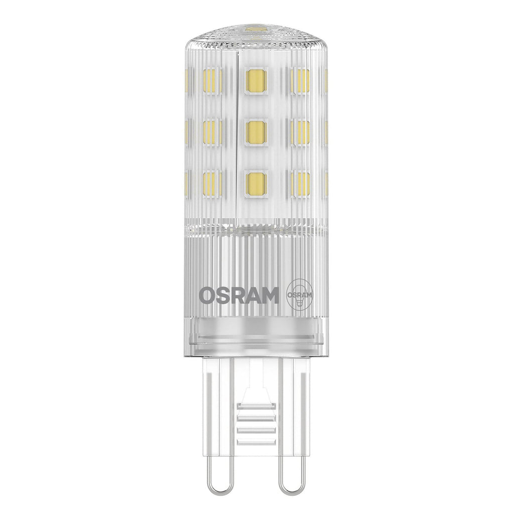 LED-pære G9 4,9W 2700K varmhvit klar 806 lm fra OSRAM forfra