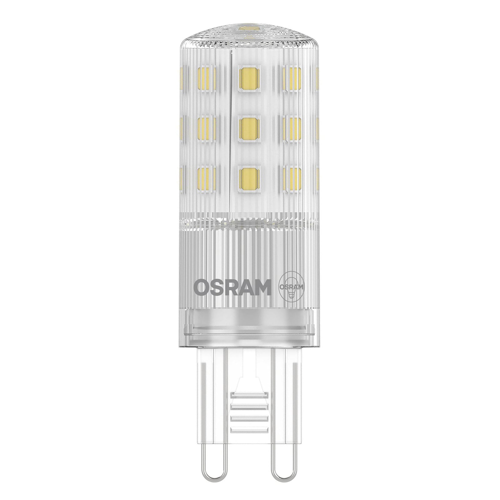 LED-pære G9 4,9W 2700K varmhvit klar 806 lm fra OSRAM forfra