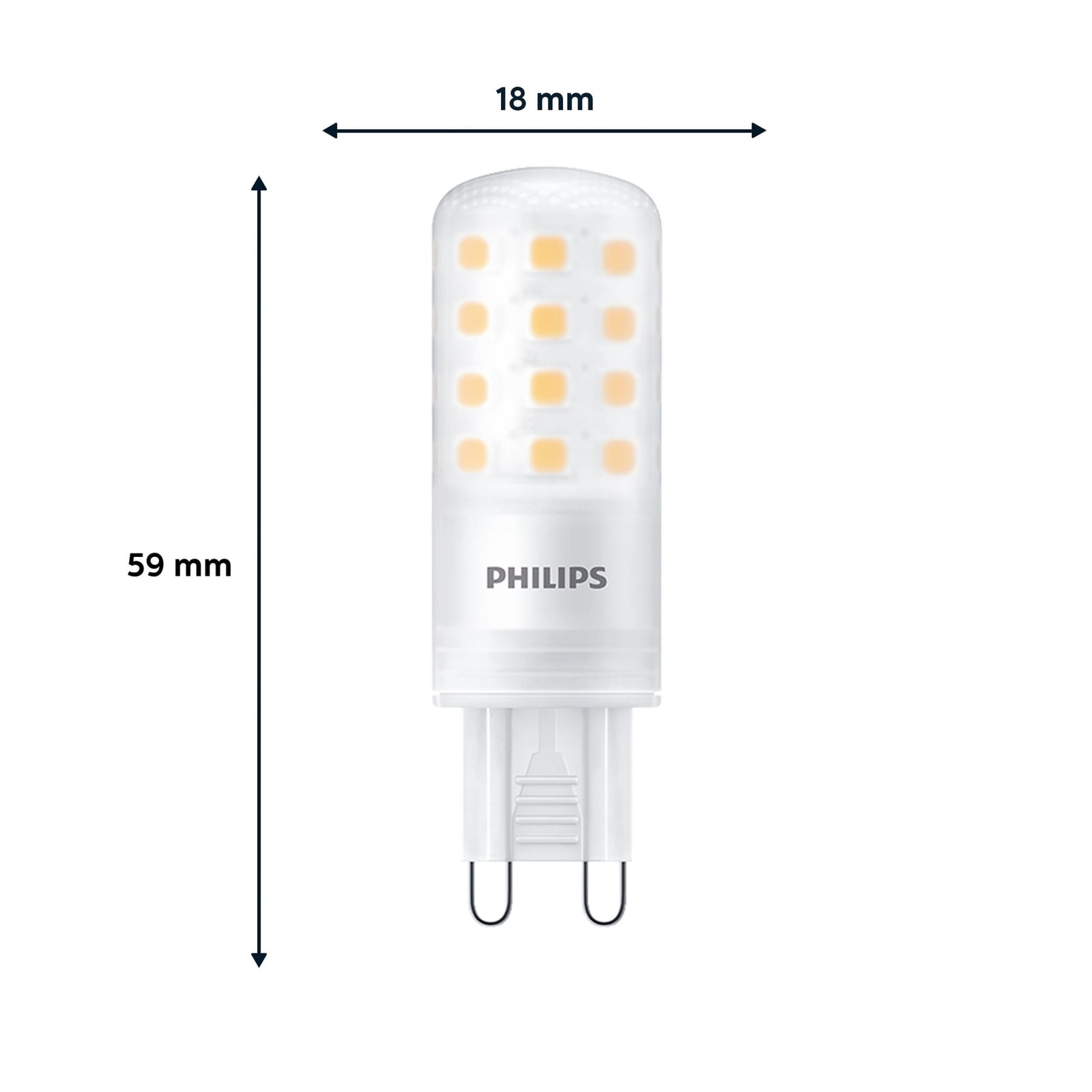 LED-pære G9 4W matt dimbar 480lm 2700K varmhvit - Philips bakside