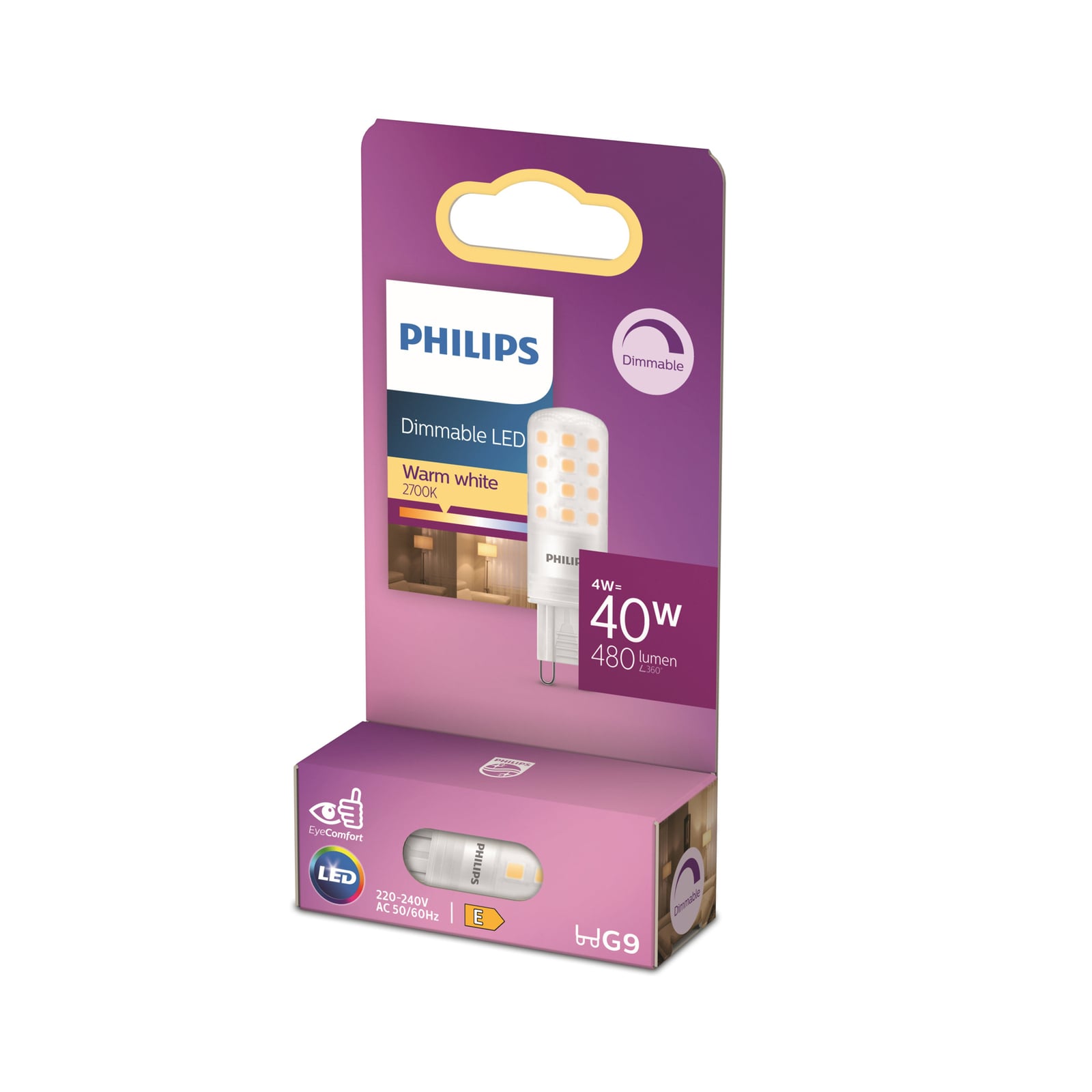 LED-pære G9 4W matt dimbar 480lm 2700K varmhvit - Philips lysbilde