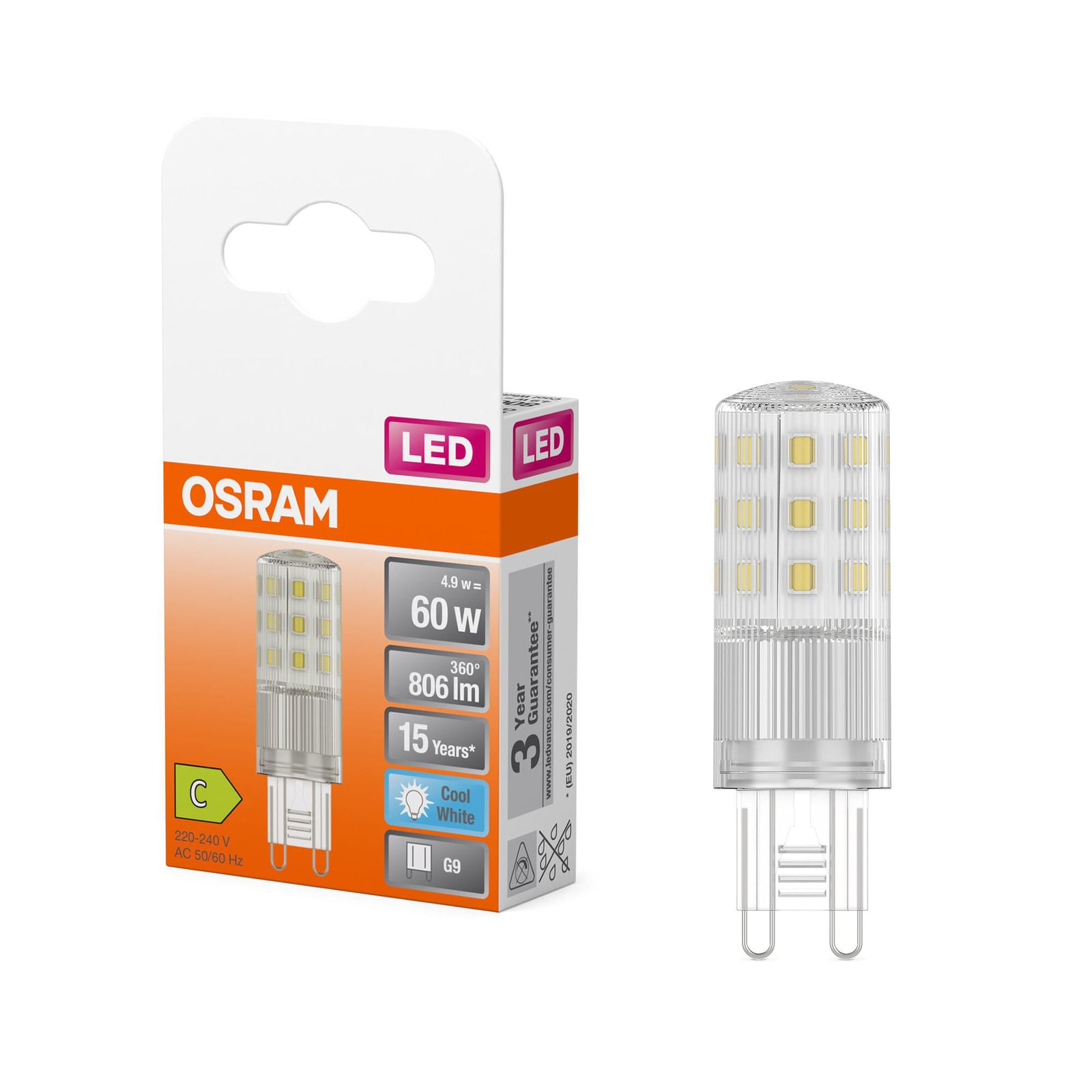 LED-pære G9 4,9W 4000K nøytralhvit 806 lm klar OSRAM nærbilde