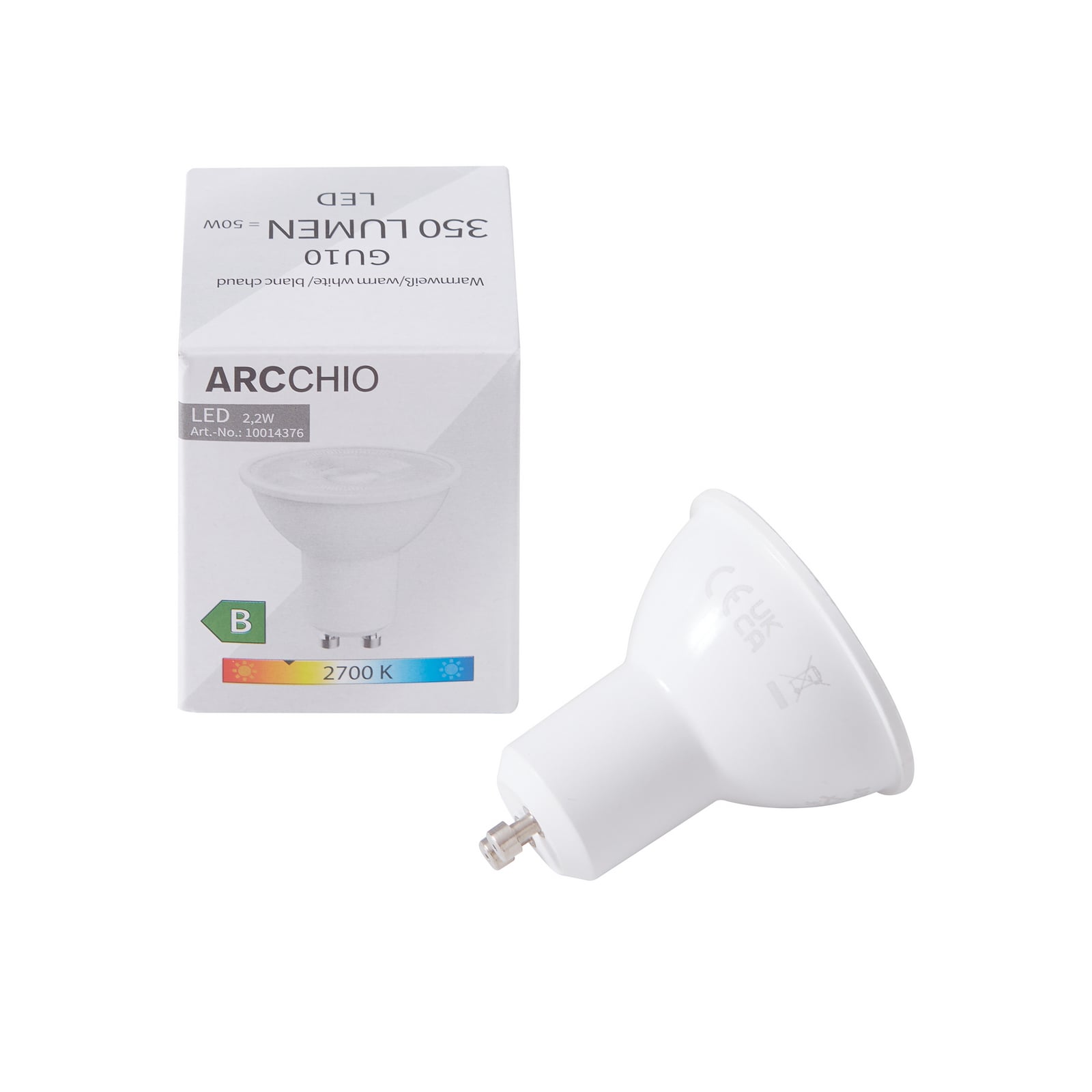 Nærbilde av LED-pære GU10 2,2W 2700K 350lm varmhvit 10-pk