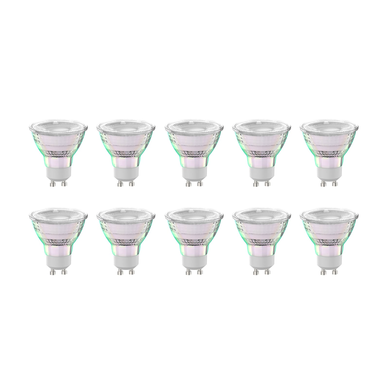 LED-pære GU10 2,5W 2700K varmhvit glass 10-pakning forfra
