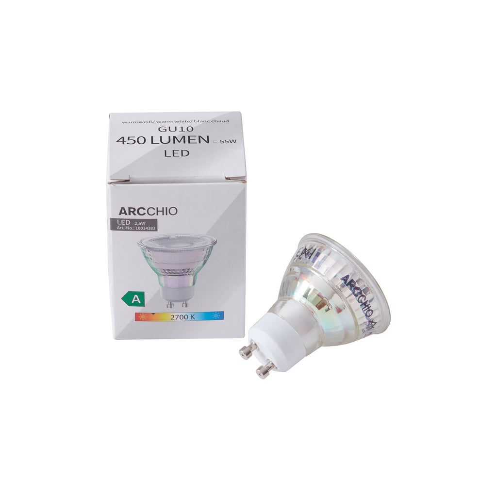 Nærbilde av LED-pære GU10 2,5W 2700K varmhvit glass