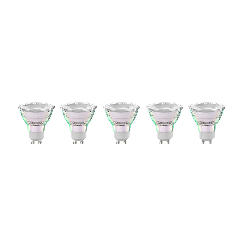 LED-pære GU10 4,7W 2700K 850lm klar glass 5-pk forfra