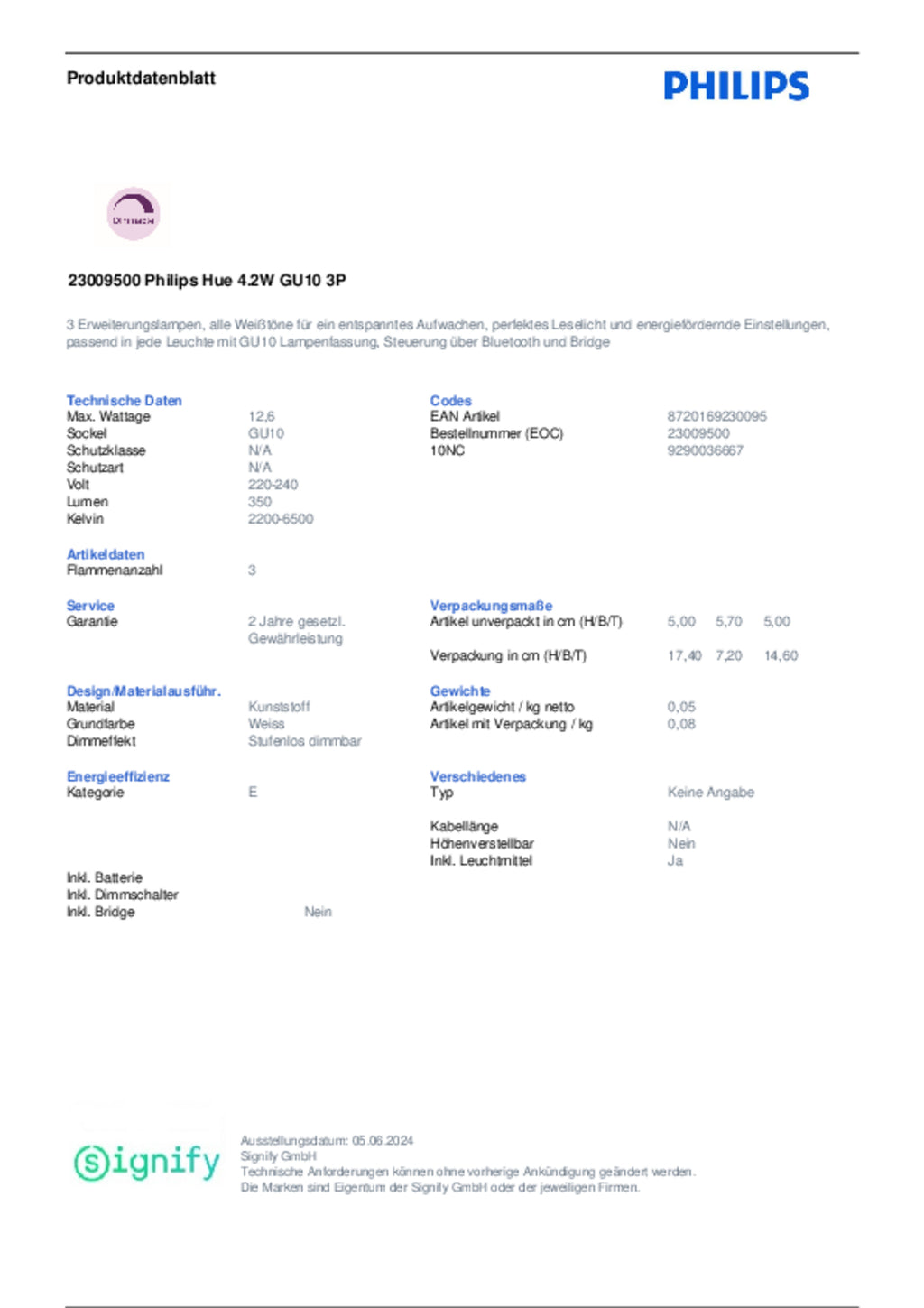 LED-pære GU10 4,2W reflektor dimbar CCT 3-pakning - Philips Hue sideprofil