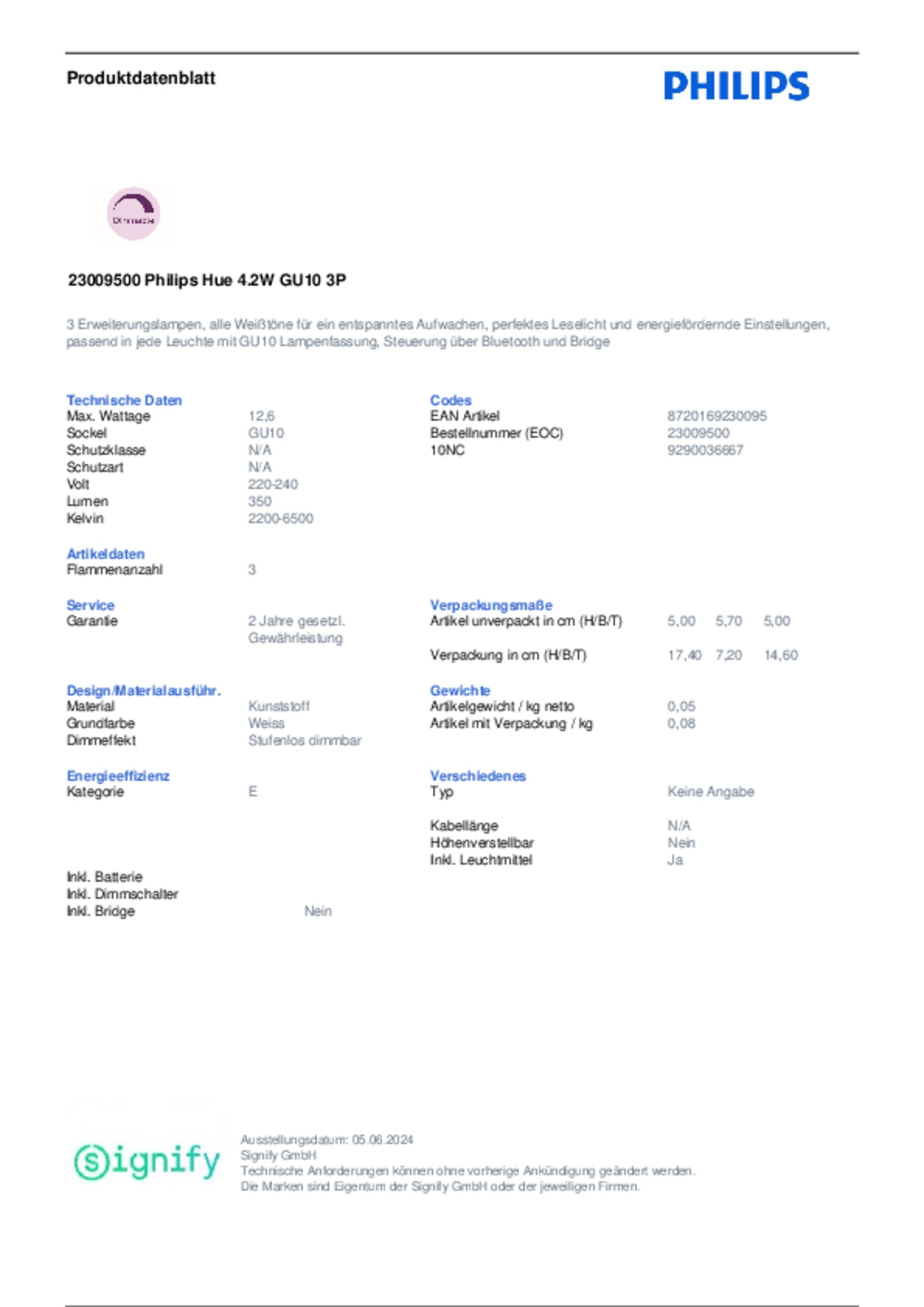 LED-pære GU10 4,2W reflektor dimbar CCT 3-pakning - Philips Hue sideprofil