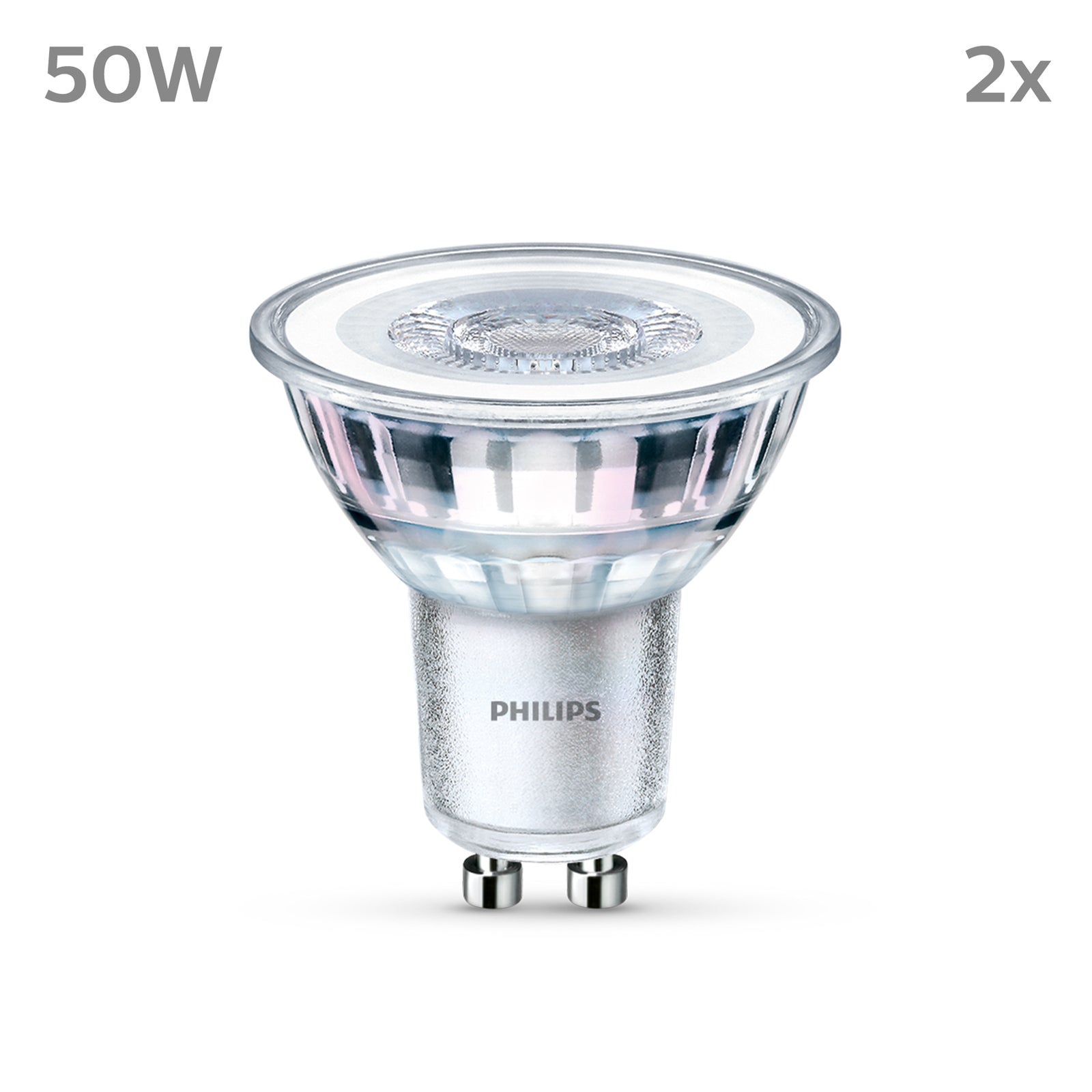 Bakside av LED-pære GU10 4,6W 390 lm 4000K klar 36° 2-pakning - Philips