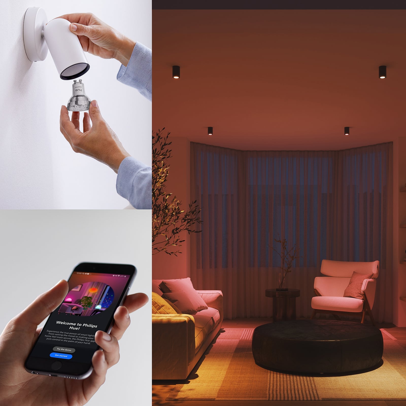 LED-pære GU10 5W RGB CCT dimbar 3-pakning Philips Hue med app-styring