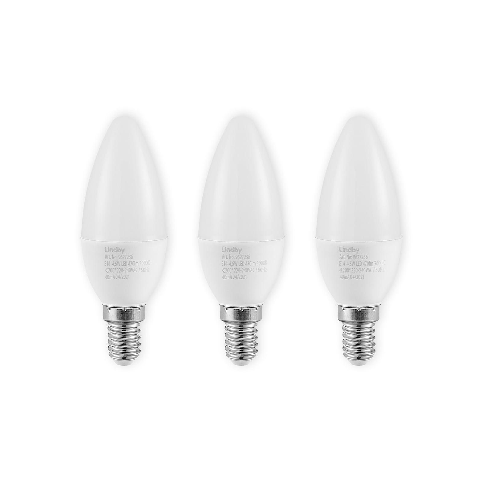 LED-pære kronelysform E14 4,5W 3000K opal 470lm 3-pk - Lindby forfra