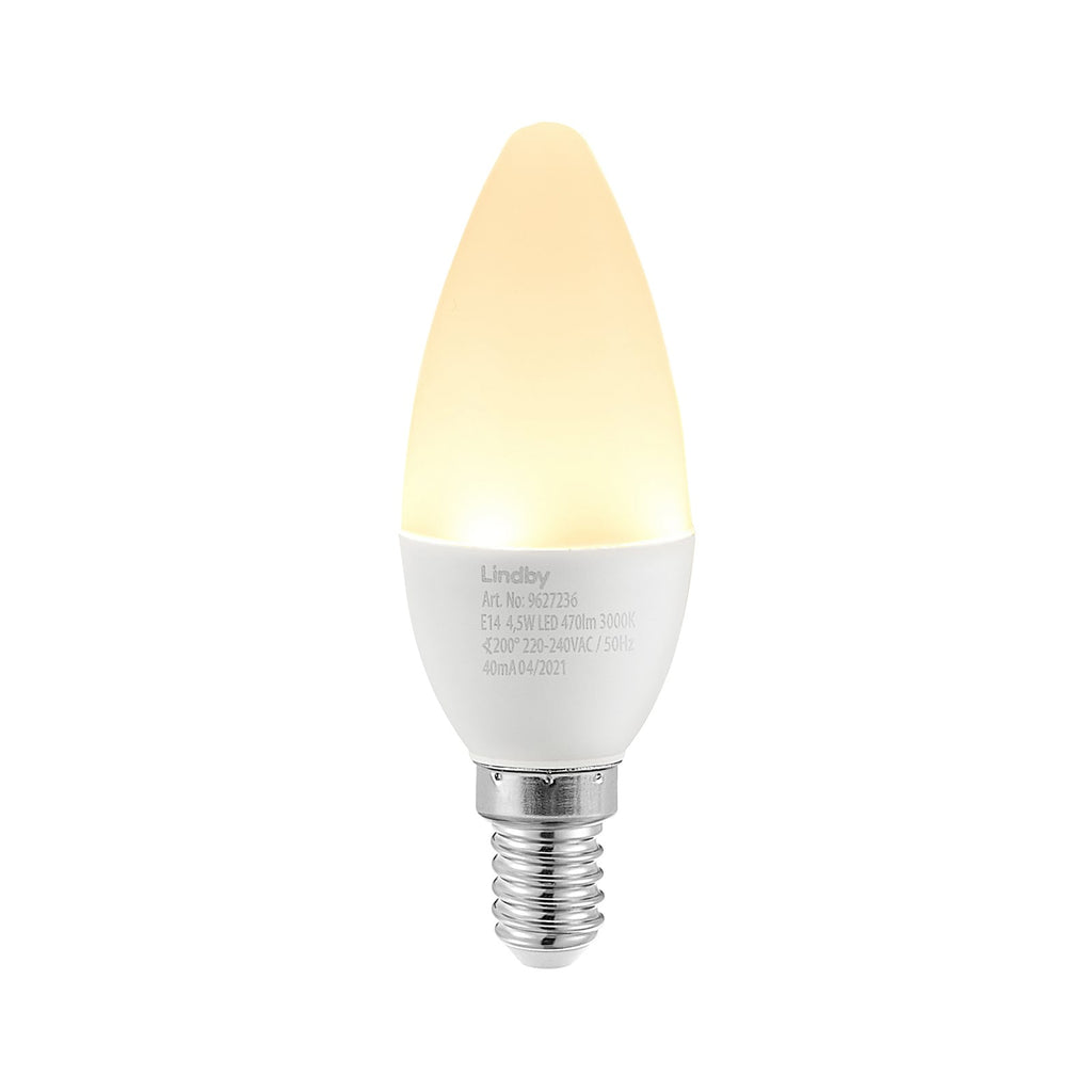 LED-pære kronelysform E14 4,5W 3000K opal 470lm 3-pk - Lindby bakside