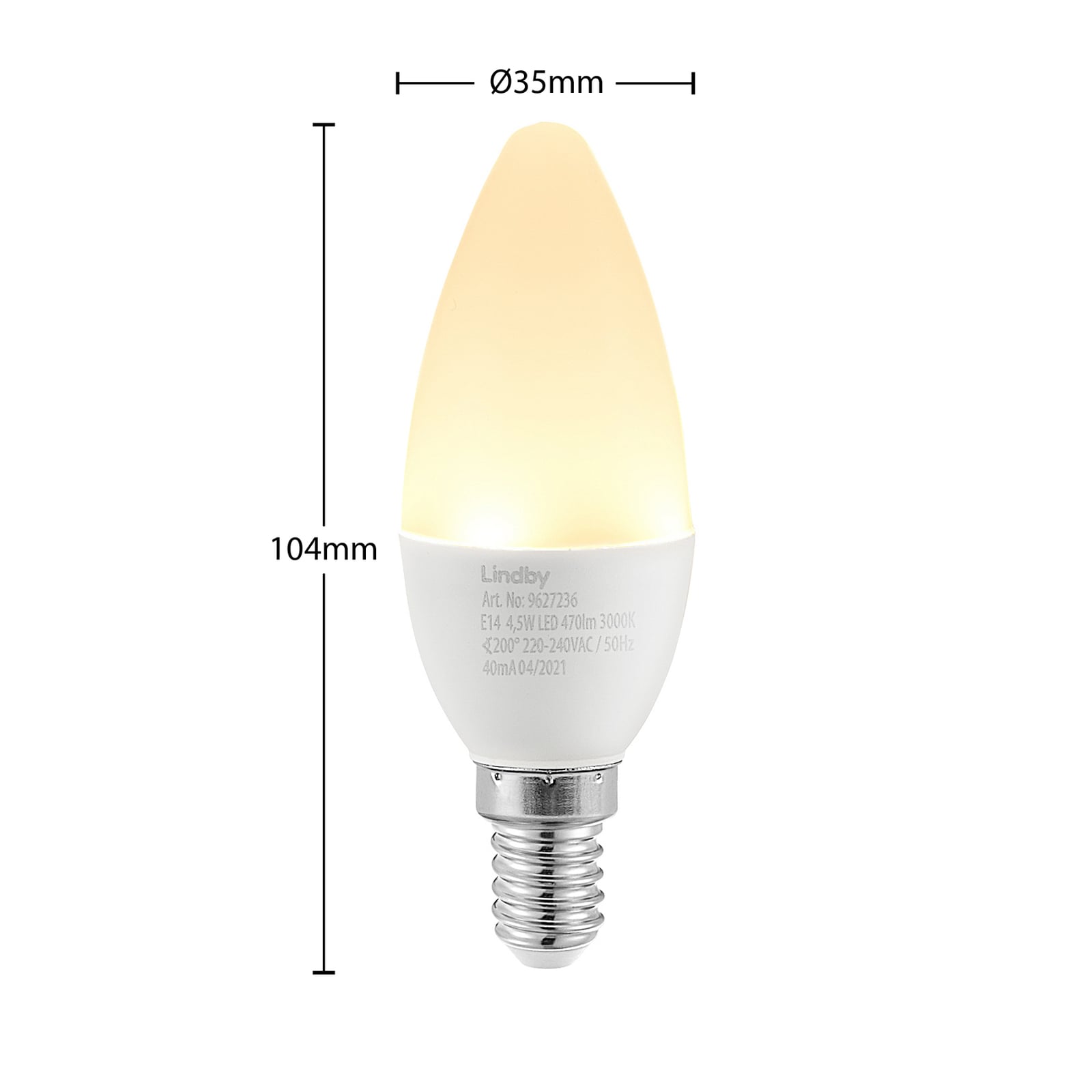 LED-pære kronelysform E14 4,5W 3000K opal 470lm 3-pk - Lindby montert