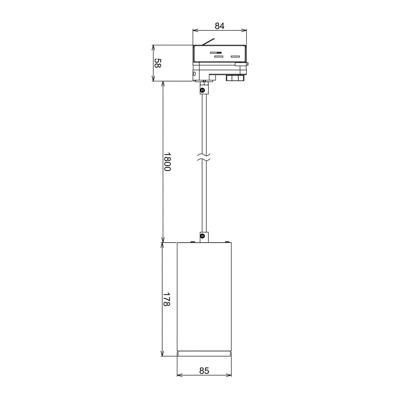 LED pendellampe 3-fase skinne dimbar svart 20W CRI90 detalj