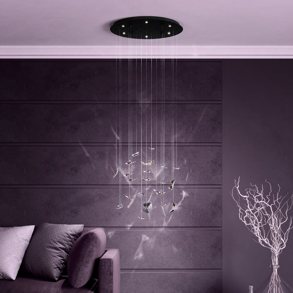 LED pendellampe Adrados 6-lys glass sommerfugler forfra