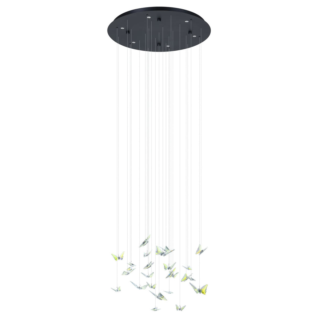 LED pendellampe Adrados 6-lys glass sommerfugler bakside