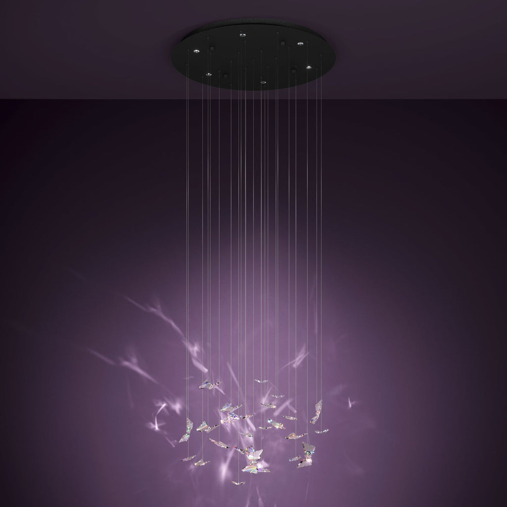 LED pendellampe Adrados 6-lys glass sommerfugler detalj av sommerfugler