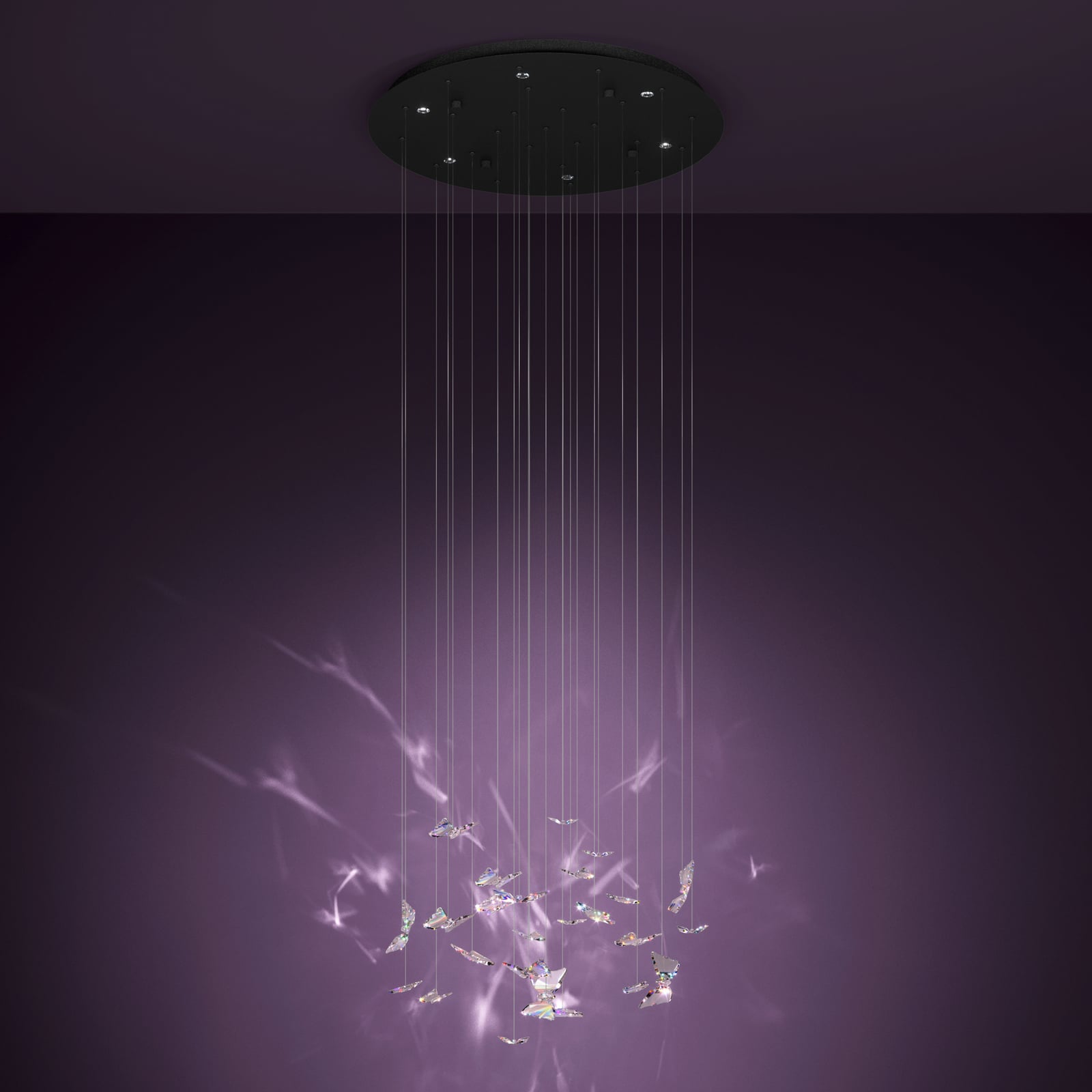 LED pendellampe Adrados 6-lys glass sommerfugler detalj av sommerfugler