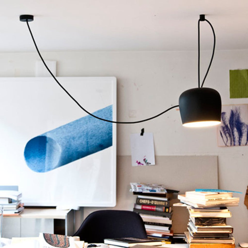 LED pendellampe Aim design svart Ø24 cm dimbar 16W forfra