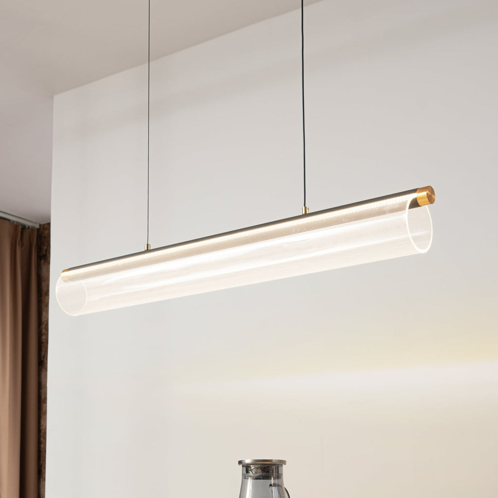 LED pendellampe Alania dimbar transparent akryl 90 cm forfra
