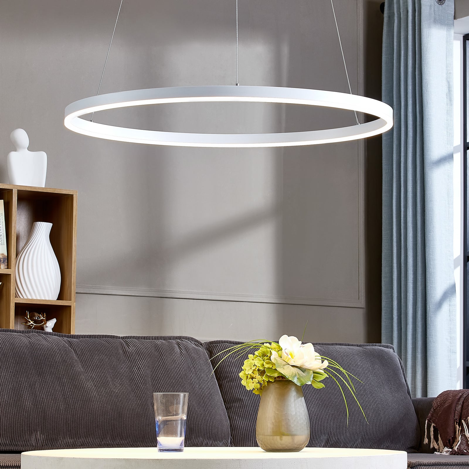 LED pendellampe Albiona dimbar hvit ring Ø80 cm forfra