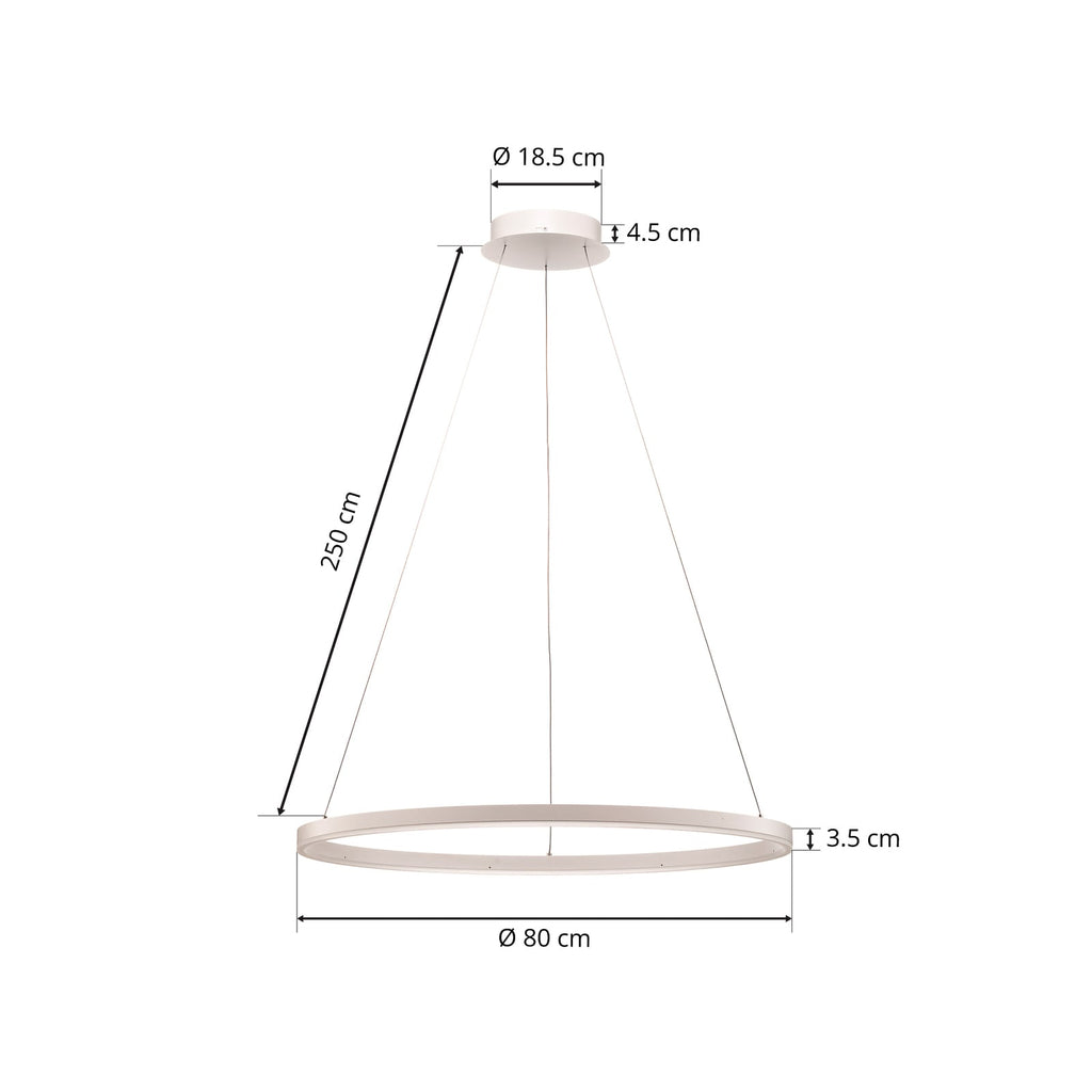 LED pendellampe Albiona dimbar hvit ring Ø80 cm dimmer funksjon